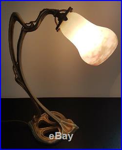 SUPERBE LAMPE de BUREAU ART NOUVEAU en PATE de VERRE MULLER et PIED en BRONZE