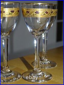 Saint Louis 5 Anciens Verres A Liqueur Cristal Polychrome Et Dorure Art Nouveau