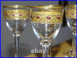 Saint Louis 5 Anciens Verres A Liqueur Cristal Polychrome Et Dorure Art Nouveau