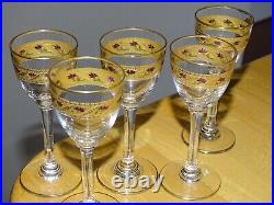 Saint Louis 5 Anciens Verres A Liqueur Cristal Polychrome Et Dorure Art Nouveau