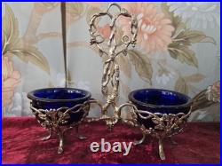 Saleron salière en argent coupelle verre bleu minerve 19eme