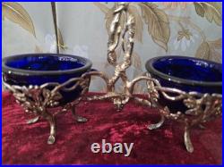 Saleron salière en argent coupelle verre bleu minerve 19eme