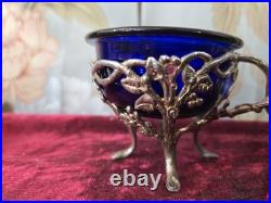 Saleron salière en argent coupelle verre bleu minerve 19eme