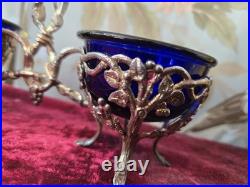 Saleron salière en argent coupelle verre bleu minerve 19eme