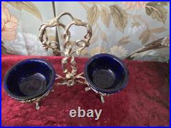 Saleron salière en argent coupelle verre bleu minerve 19eme