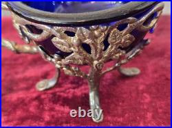 Saleron salière en argent coupelle verre bleu minerve 19eme