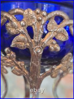 Saleron salière en argent coupelle verre bleu minerve 19eme