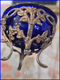 Saleron salière en argent coupelle verre bleu minerve 19eme