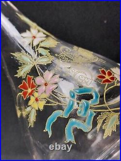 Serviteur Art Nouveau Huilier Vinaigrier verre/cristal émaillé décor de fleurs