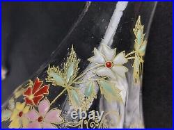Serviteur Art Nouveau Huilier Vinaigrier verre/cristal émaillé décor de fleurs