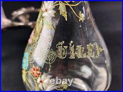 Serviteur Art Nouveau Huilier Vinaigrier verre/cristal émaillé décor de fleurs