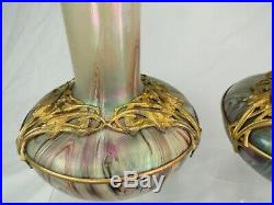 Splendide Paire De Vases Loetz Verre Irise Art Nouveau 1900 Jugendstil Wien