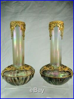 Splendide Paire De Vases Loetz Verre Irise Art Nouveau 1900 Jugendstil Wien