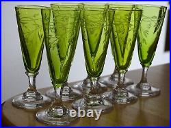 St Louis 8 Anciens Verres Vert A Liqueur Cristal Gravure Art Nouveau Talma