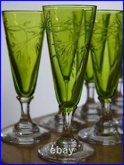 St Louis 8 Anciens Verres Vert A Liqueur Cristal Gravure Art Nouveau Talma