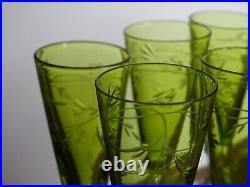 St Louis 8 Anciens Verres Vert A Liqueur Cristal Gravure Art Nouveau Talma