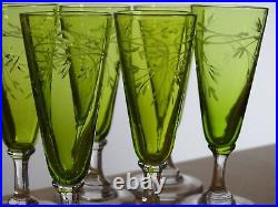 St Louis 8 Anciens Verres Vert A Liqueur Cristal Gravure Art Nouveau Talma