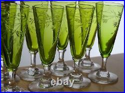 St Louis 8 Anciens Verres Vert A Liqueur Cristal Gravure Art Nouveau Talma