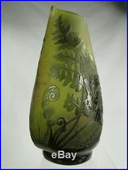 Sublime Vase Fougeres Galle Art Nouveau Verre Degage A L'acide Signe Authentique