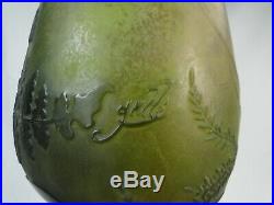 Sublime Vase Fougeres Galle Art Nouveau Verre Degage A L'acide Signe Authentique