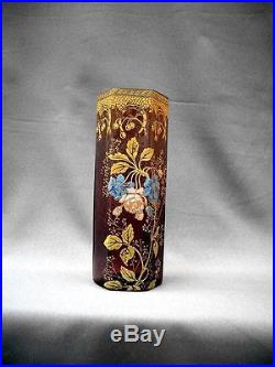 Superbe Jugendstil Vase Art Nouveau Verre Soufflé & Emaillé Modele De Legras