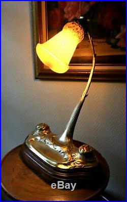 Superbe Lampe ART-NOUVEAU encrier bronze verre ANDRE DELATTE 1910/20 (Daum.)