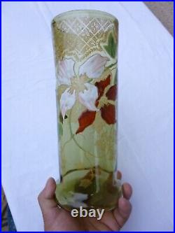 Superbe Vase Art Nouveau Verre Émaille Décor Floral Legras Saint Denis Vers 1900