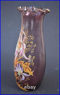 Superbe Vase Emaillé Legras en Verre Violet (no montjoye art nouveau)