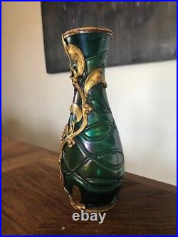 Superbe Vase En Verre Irisé, Monture Au Gui, Loetz, Kralik Art Nouveau