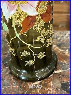 Superbe Vase Verre Emaille Art Nouveau Dans Le Gout De Legras