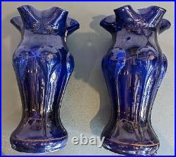 Superbe paire de vases godronnés peints à la main art nouveau verres fin XIXe