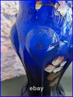 Superbe paire de vases godronnés peints à la main art nouveau verres fin XIXe