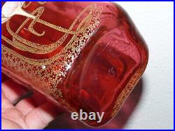 Superbe rare FLACON ART NOUVEAU DÉCOR FLEURS VERRE EMAILLEE COULEUR ROUGE 1900