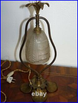 Superbe rare Lampe Art Nouveau originale en bronze 43cm verre pressé Fleur