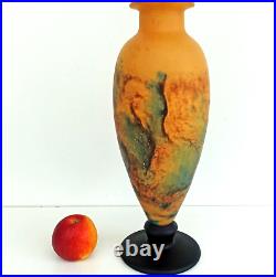 TIEF Grand VASE EN PATE DE VERRE MARMOREEN STYLE ART NOUVEAU (41cm) Signé