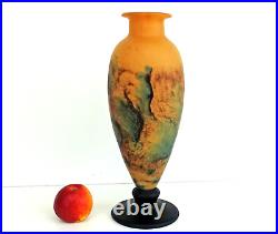 TIEF Grand VASE EN PATE DE VERRE MARMOREEN STYLE ART NOUVEAU (41cm) Signé