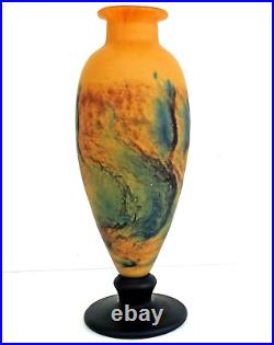 TIEF Grand VASE EN PATE DE VERRE MARMOREEN STYLE ART NOUVEAU (41cm) Signé