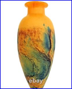 TIEF Grand VASE EN PATE DE VERRE MARMOREEN STYLE ART NOUVEAU (41cm) Signé