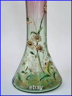 TRES JOLI ancien VASE LEGRAS en VERRE émaillé ART NOUVEAU décor marguerites 26cm TRES JOLI ancien VASE LEGRAS en VERRE émaillé ART NOUVEAU décor marguerites 26cm