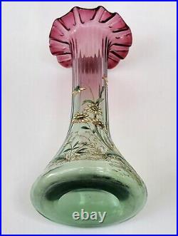 TRES JOLI ancien VASE LEGRAS en VERRE émaillé ART NOUVEAU décor marguerites 26cm TRES JOLI ancien VASE LEGRAS en VERRE émaillé ART NOUVEAU décor marguerites 26cm
