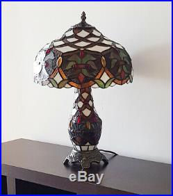 Tiffany Verre 2 Voie Table Ampoule Lampe en Abat-Jour et Base Art Déco Style