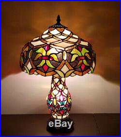Tiffany Verre 2 Voie Table Ampoule Lampe en Abat-Jour et Base Art Déco Style