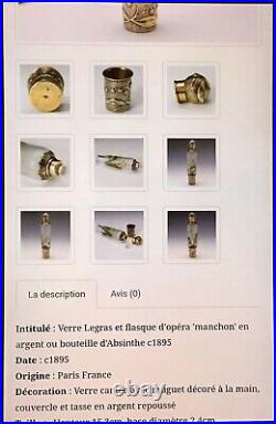 Topette absinthe LEGRAS verre émaillé Art Nouveau, flacon parfum, Daum Lalique XIX