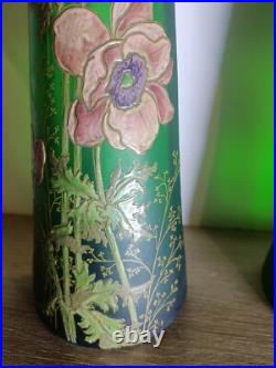 Très Grande Paire de Vases en Verre Émaillé LEGRAS, Art Nouveau, Ancien Très Grande Paire de Vases en Verre Émaillé LEGRAS, Art Nouveau, Ancien