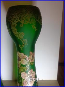 Très Grande Paire de Vases en Verre Émaillé LEGRAS, Art Nouveau, Ancien Très Grande Paire de Vases en Verre Émaillé LEGRAS, Art Nouveau, Ancien
