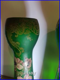 Très Grande Paire de Vases en Verre Émaillé LEGRAS, Art Nouveau, Ancien Très Grande Paire de Vases en Verre Émaillé LEGRAS, Art Nouveau, Ancien