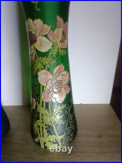 Très Grande Paire de Vases en Verre Émaillé LEGRAS, Art Nouveau, Ancien Très Grande Paire de Vases en Verre Émaillé LEGRAS, Art Nouveau, Ancien