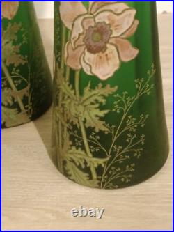 Très Grande Paire de Vases en Verre Émaillé LEGRAS, Art Nouveau, Ancien Très Grande Paire de Vases en Verre Émaillé LEGRAS, Art Nouveau, Ancien