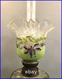 Tulipe de lampe à pétrole ART NOUVEAU en verre émaillé no cristal globe bronze