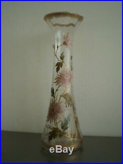 VASE ANCIEN VERRERIE EMAILLE ET DORE 1900 DECOR FLORAL ART NOUVEAU St GALLE